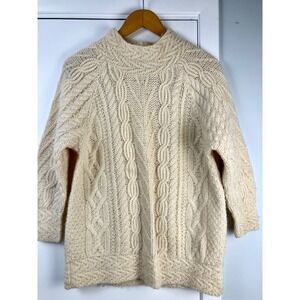 Vintage Cream Cable Knit Wool Mohair Blend Mock Neck Sweater Women's Medium